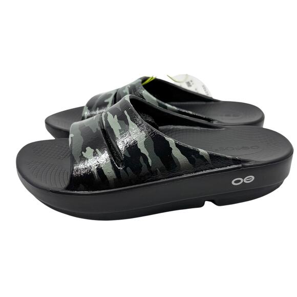 NEW Oofos Ooahh Slide Sandals Womens 6 Limited Edition Green Camo Recovery - Picture 2 of 6